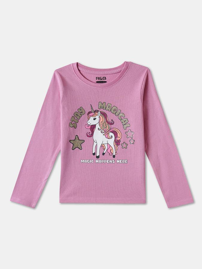 Girls Cotton Regular Fit Crew Neck Graphic T-shirt