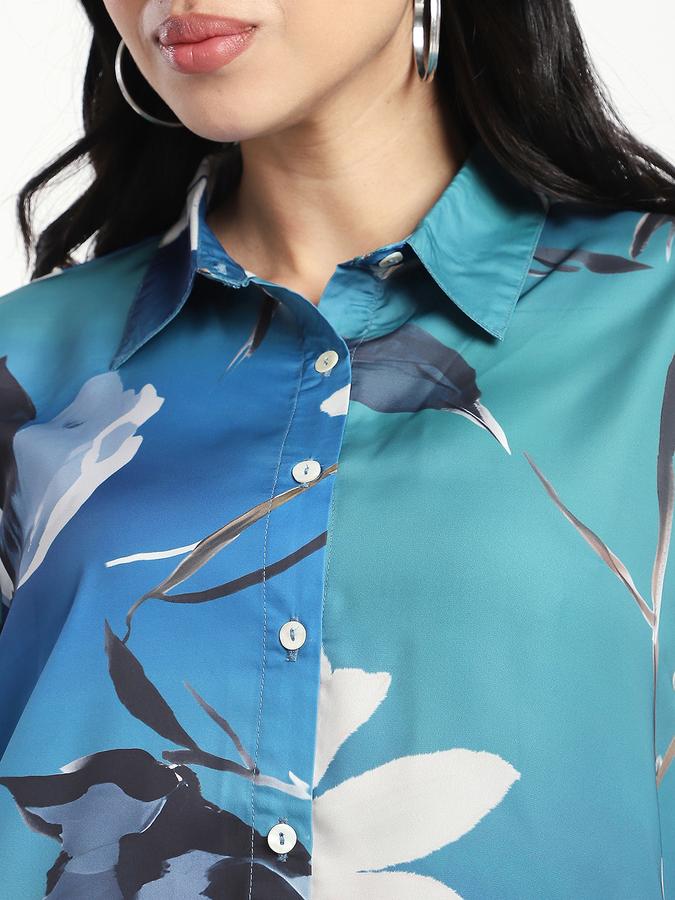 Women Polyester Regular Fit Collared Neck Floral Top