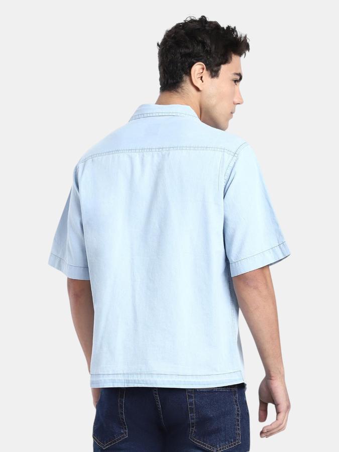 R&B  Blue Solid Men Short Sleeves Relaxed Fit Shirts