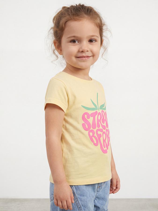 R&B Girls Yellow Graphic Print Short Sleeves Tshirt