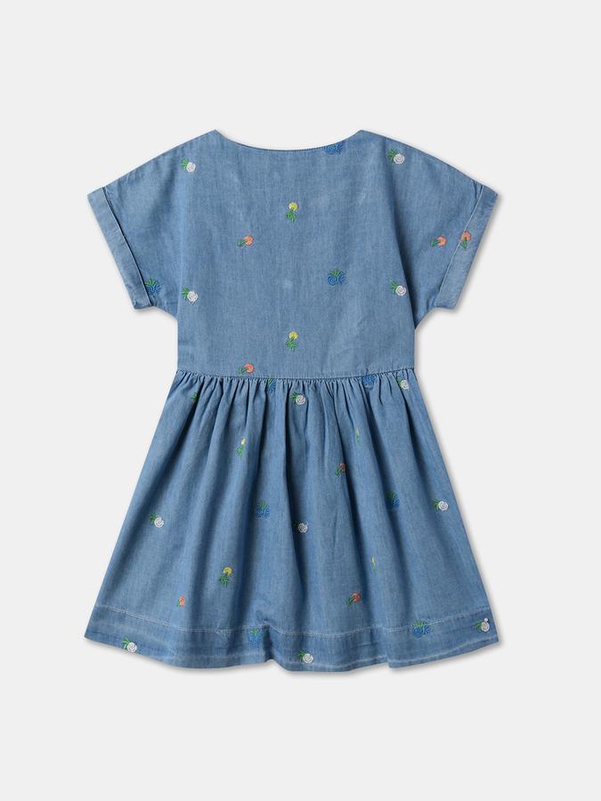 Girls Embroidered Short Sleeve Round Neck Regular Fit Dress