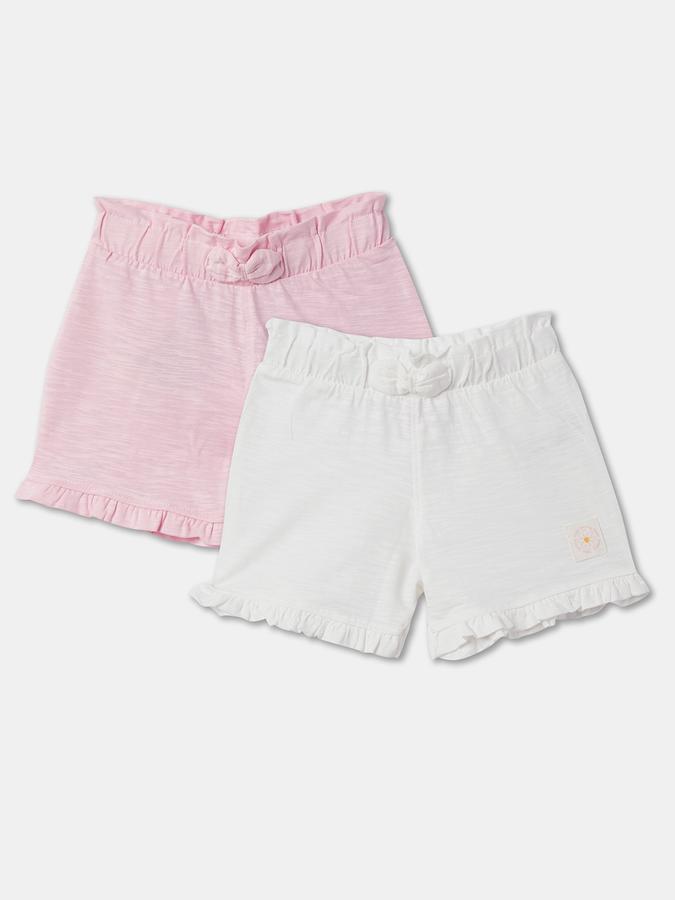 Girls Cotton Regular Fit Paperbag Waist Clean Hem Shorts