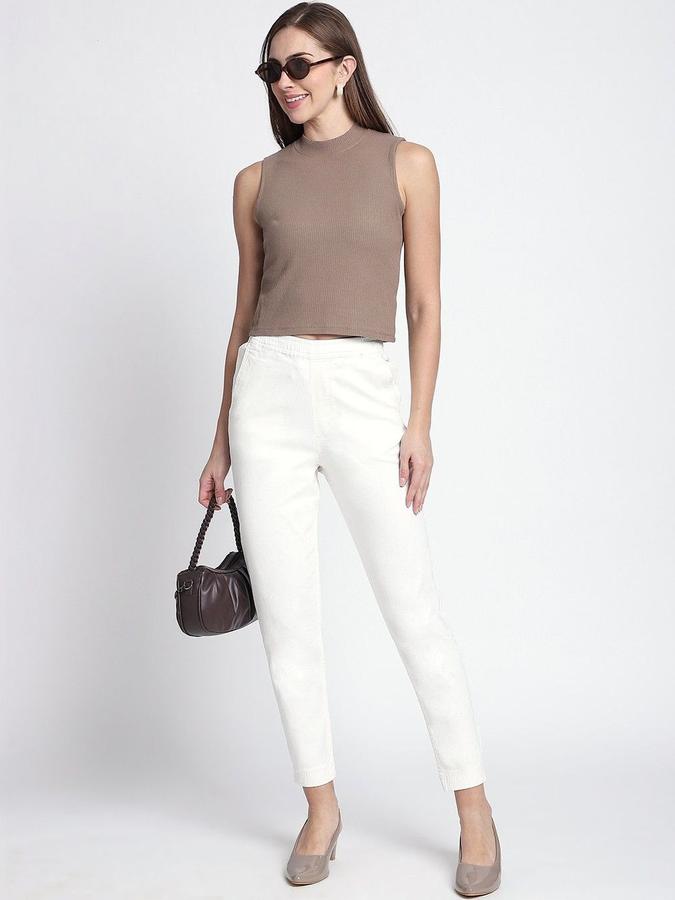 R&B Women Ivory Solid Regular Fit Trousers