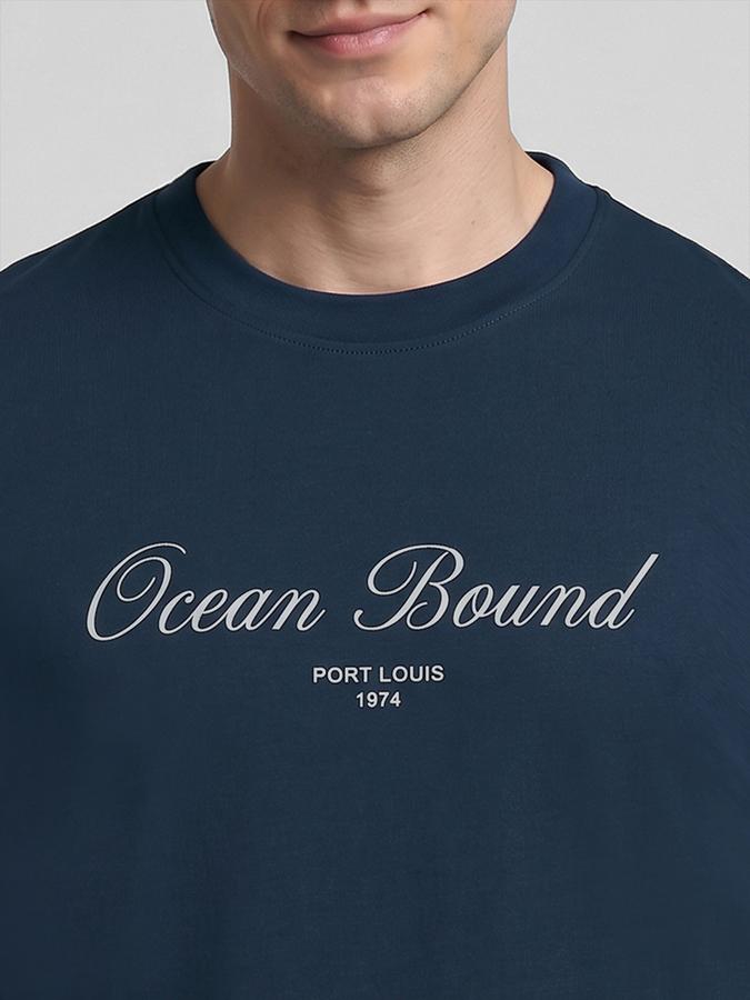 R&B Blue Typography Men Round Neck Relaxed Fit Short Sleeves T-Shirt 