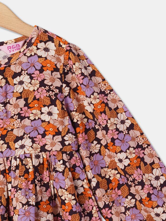 Girls Floral Print A-Line Dress image number 2