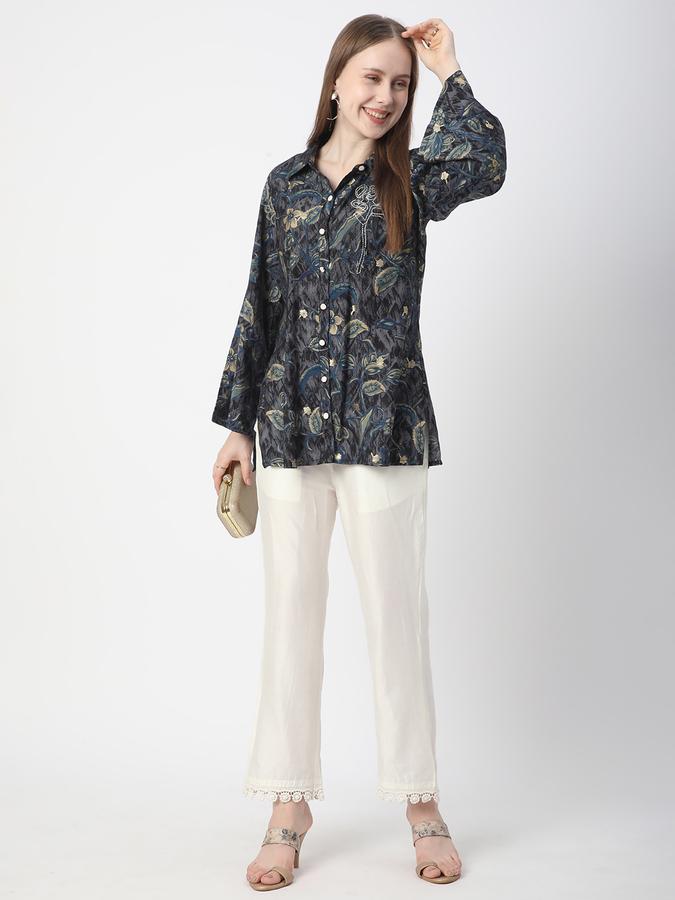 Women Poly Blend Relaxed Fit Shirt Collar Printed Ethnic Top