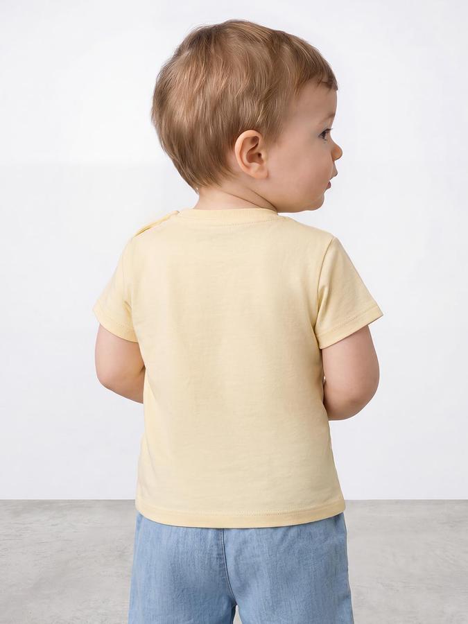 R&B Boys Yellow Short sleeve Round Neck Little Exlplorers Cute Graphics Soft Touch Pure Cotton T-Shirt