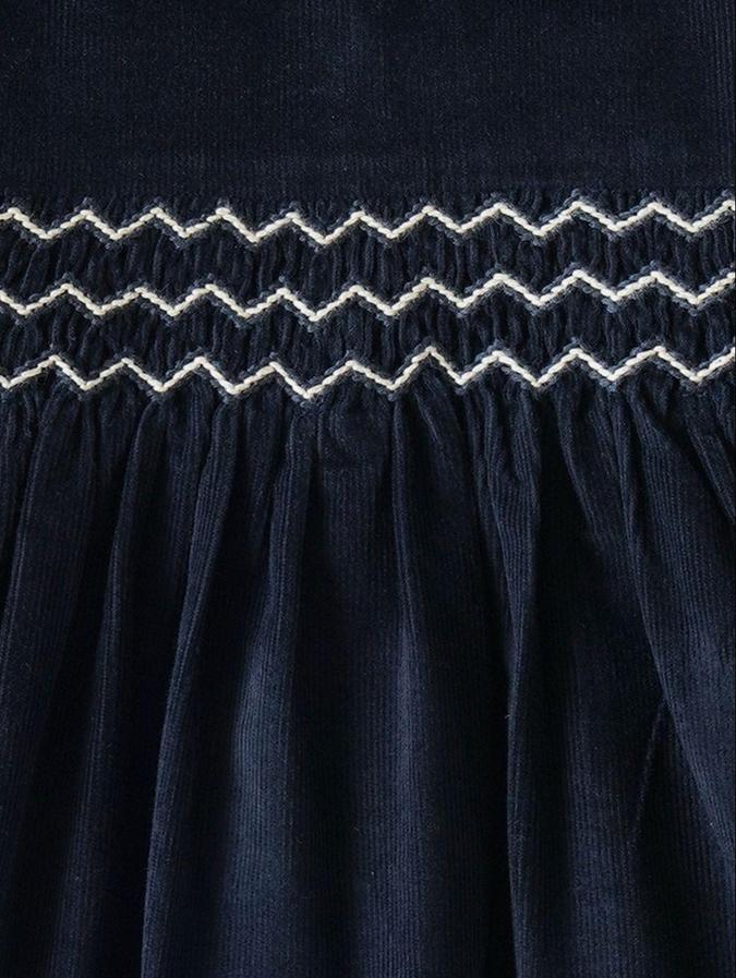 R&B Navy Blue Striped  Girls Long Sleeves Dress