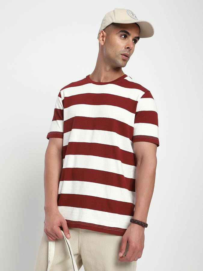 Men Cotton Regular Fit Crew Neck Striped T-shirt