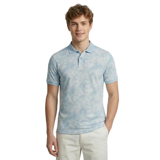 R&B Men Blue Cotton Printed Polo Collar T-Shirt