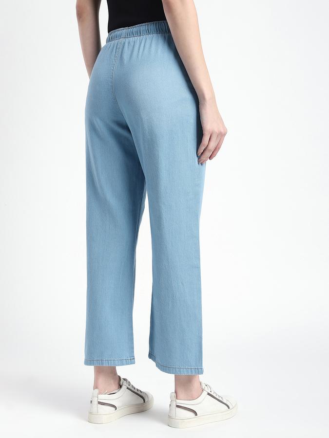 Women Cotton Wide Leg Mid Rise Solid Pants