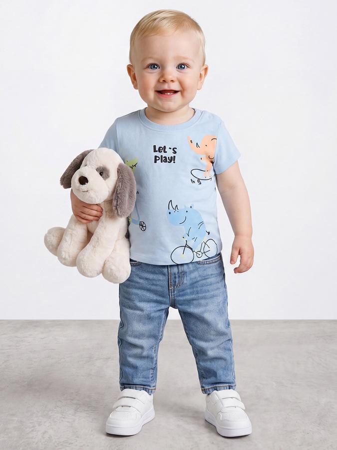 R&B Boys Blue Graphic Printed  Short Sleeves Pure Cotton T-shirt