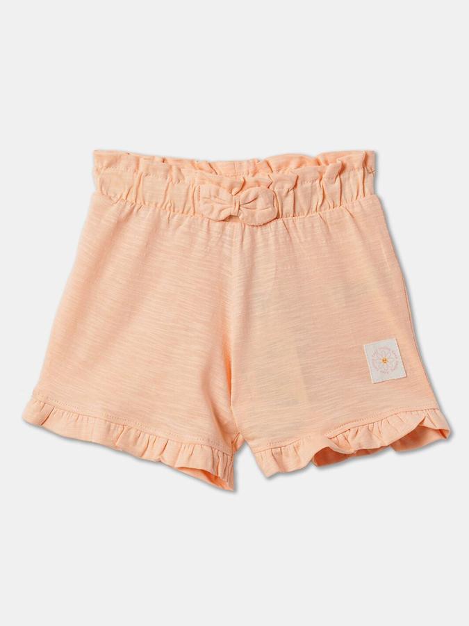 Girls Cotton Regular Fit Paperbag Waist Clean Hem Shorts