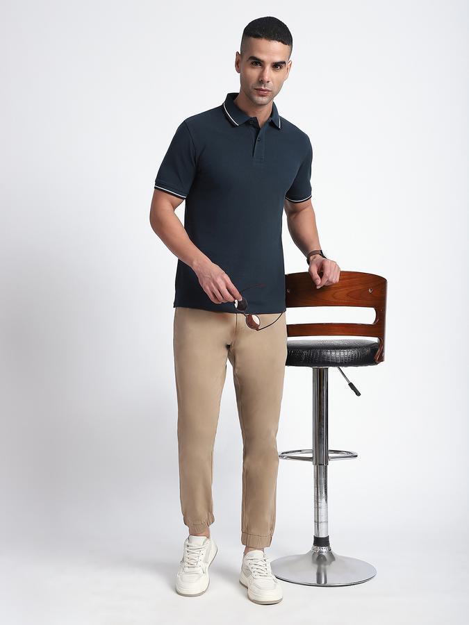 Men Cotton Blend Slim Fit Polo Neck Solid T-shirt