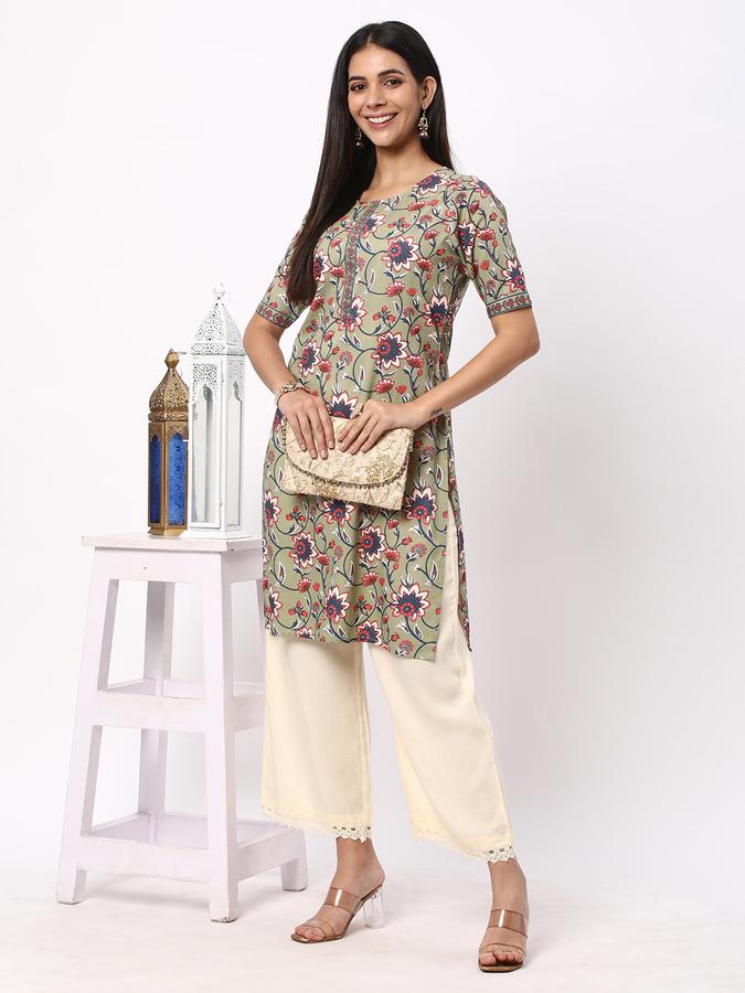 Women Floral Print No Darts Straight Kurta image number 1