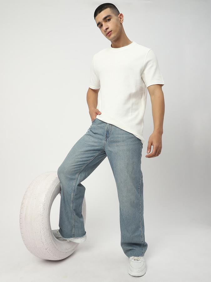 Men Cotton Regular Fit Crew Neck Textured T-shirt