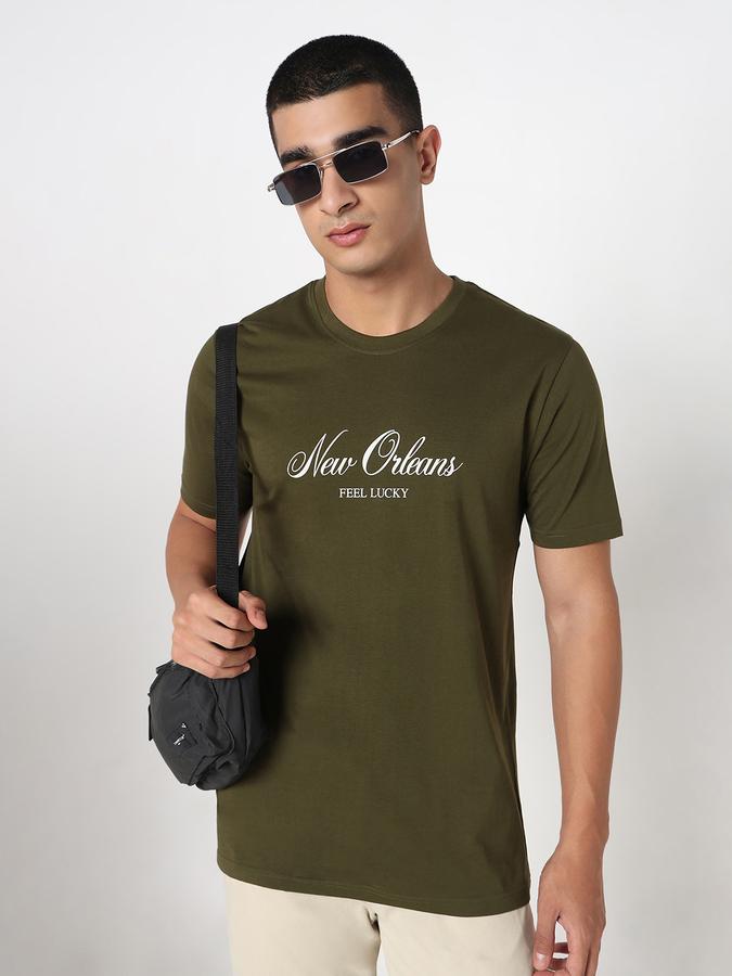 R&B Men's Olive Printed T-Shirt