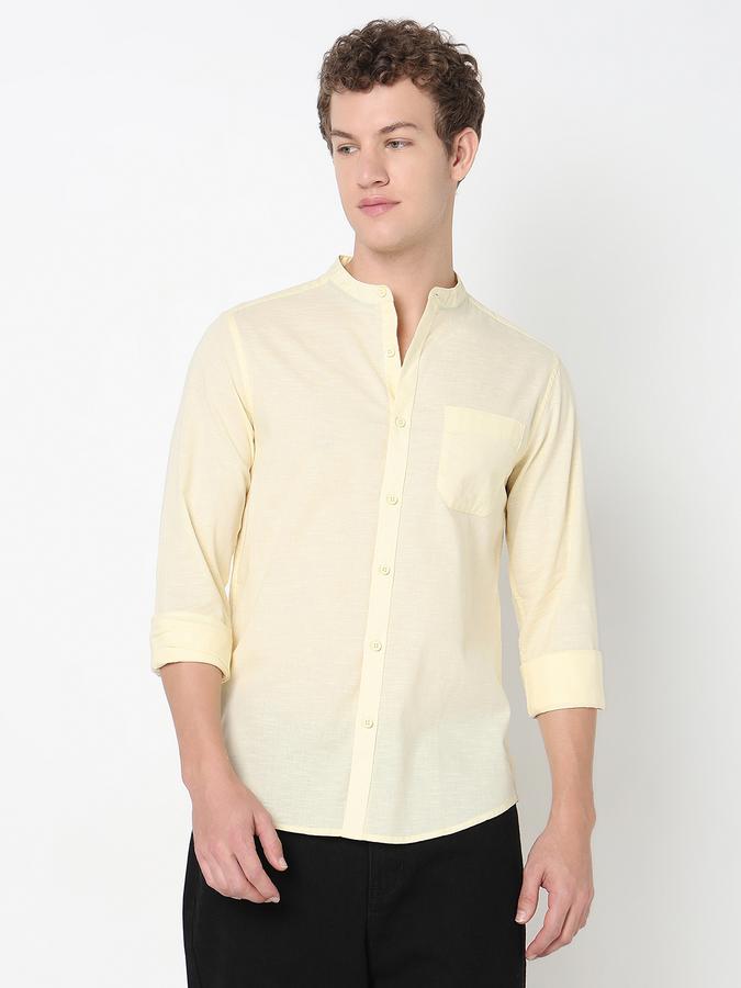 MANDRIN COLLAR FULL SLEEVE - SLUB SHIRT SOLID SINGLE POCKET image number 1