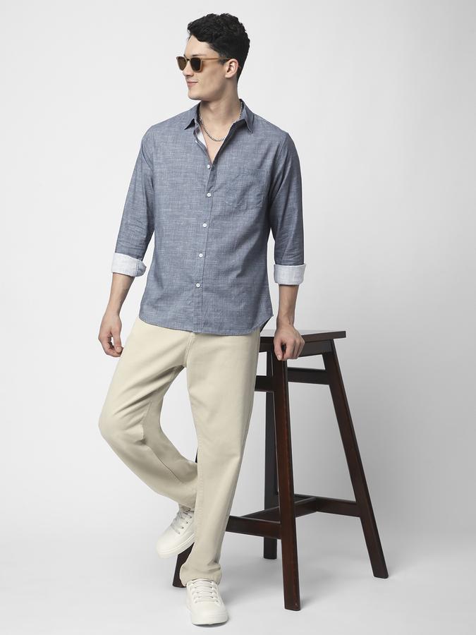 Men Cotton Regular Fit Point Collar Solid Shirt