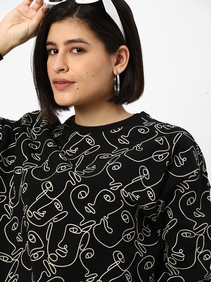 Women Cotton Blend Regular Fit Round Neck Printed Sweatshirt