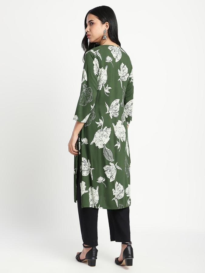 Women Viscose Regular Fit V Neck Printed Kurta