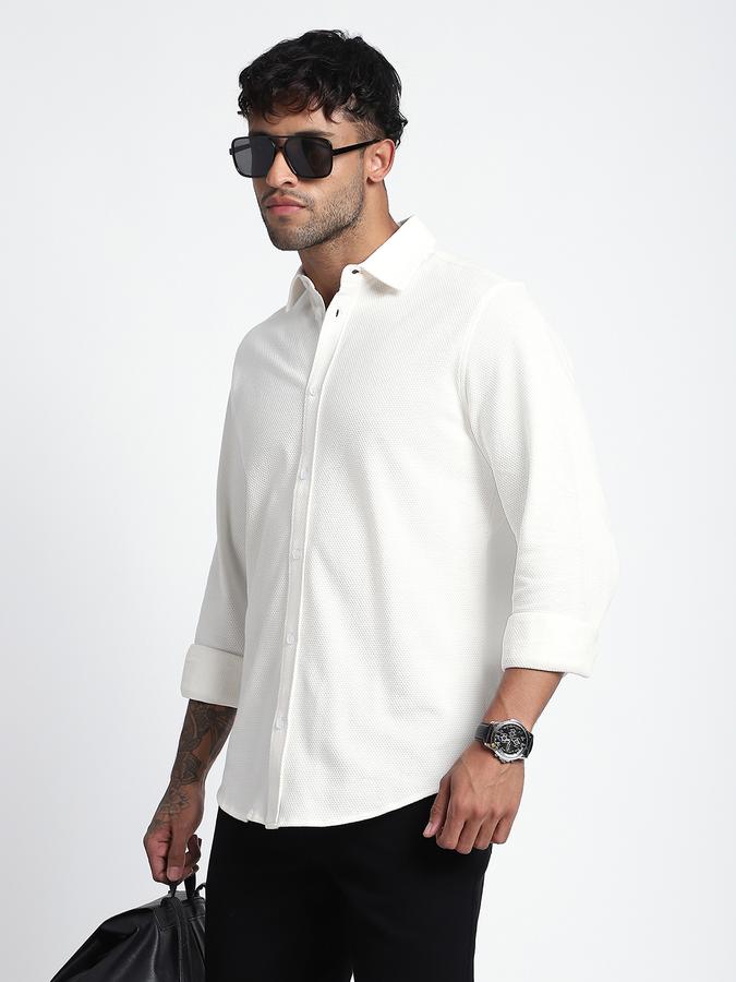 Men Cotton Regular Fit Point Collar Textured Shirt
