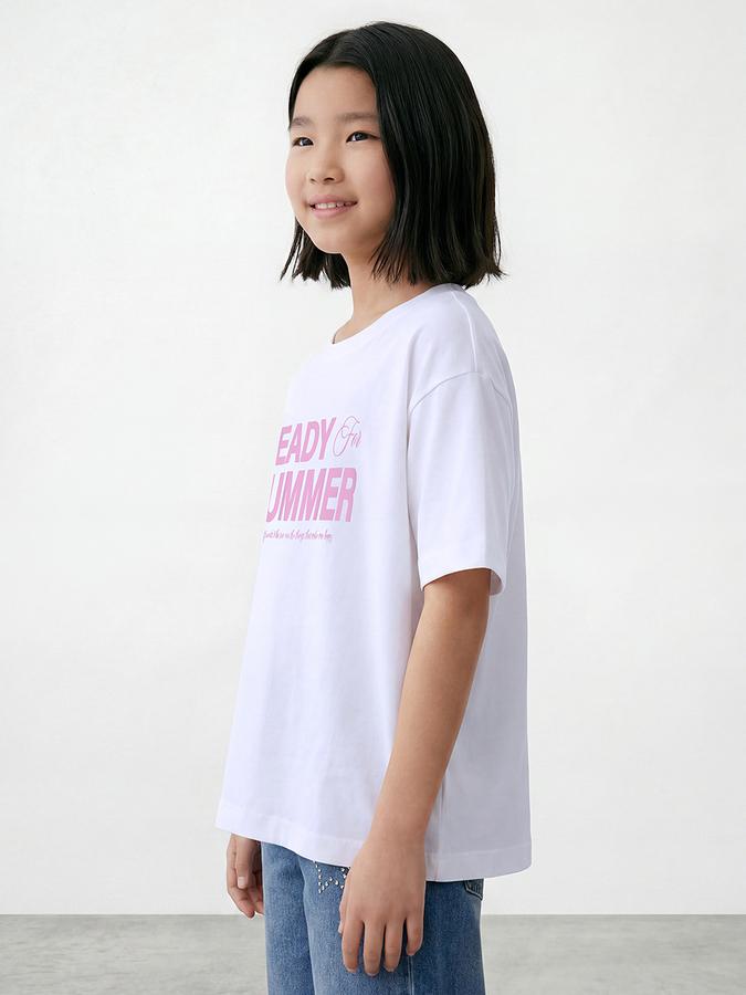 R&B Girls White Regular Fit Typography Short Sleeve T-shirt