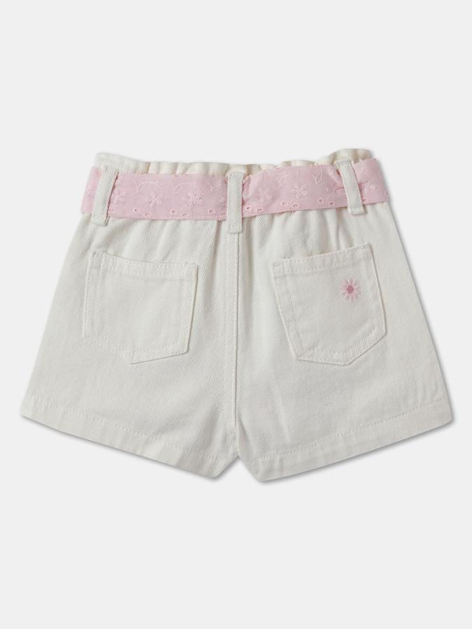 Girls Cotton Floral Embroidered Elastic Waist Clean Hem Shorts