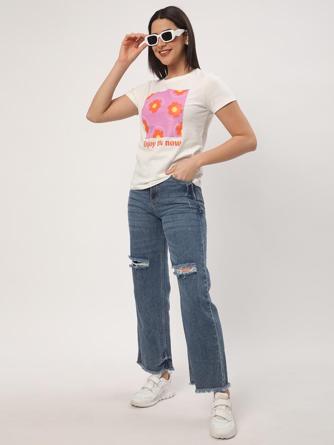 Women Cotton Regular Fit Crew Neck Graphic T-shirt