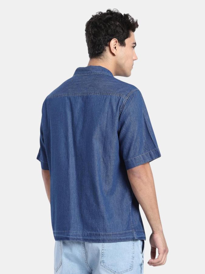 R&B  Navy Blue Solid Men Short Sleeves Relaxed Fit Shirts