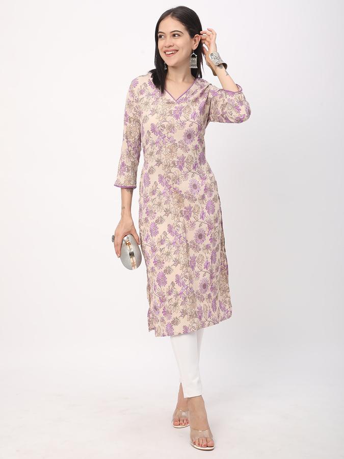 Women Polyester Regular Fit V Neck Printed Kurta