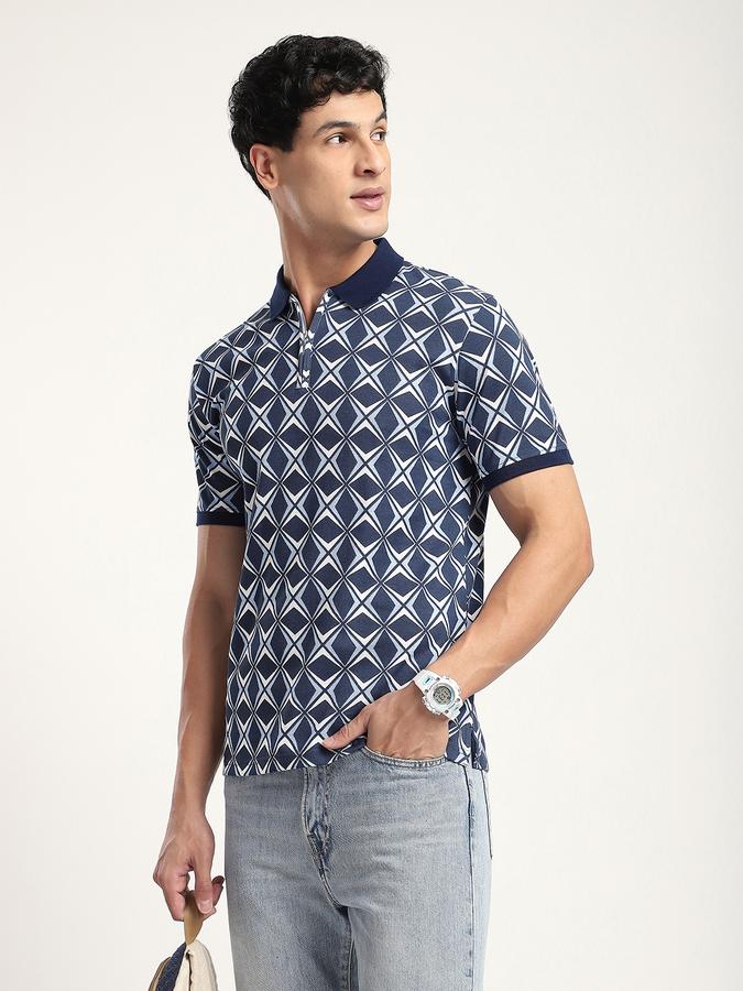 Men Cotton Regular Fit Polo Neck Graphic Print T-shirt