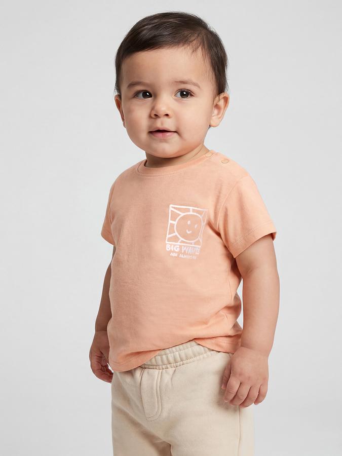R&B Orange Graphic Print Boys Round Neck Regular Fit Short Sleeves T-Shirt 