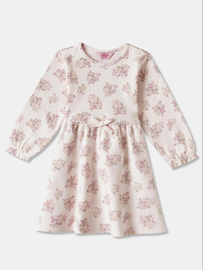 R&B Pink Floral Printed Girls Long Sleeves Dress