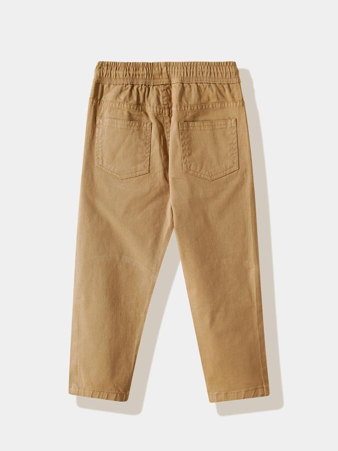 R&B Boys Beige Solid Regular Fit Trousers