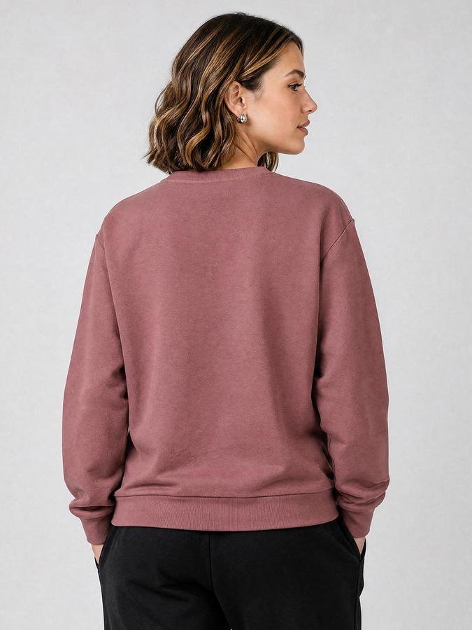 R&B Women Dusty Rose Varsity Typography Round Neck Long Sleeves Relaxed Fit Sweatshirt