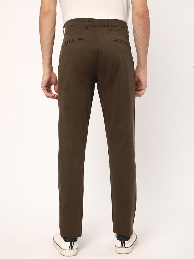 Men Cotton Slim Fit Flat Front Frayed Hem Solid Trousers