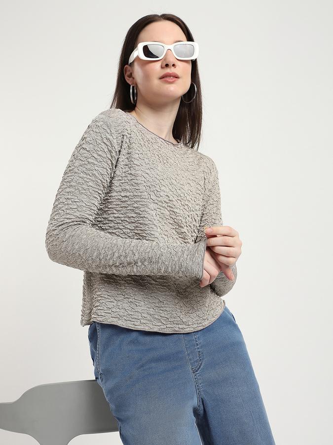 R&B Women Brown Textured Sweatshirt