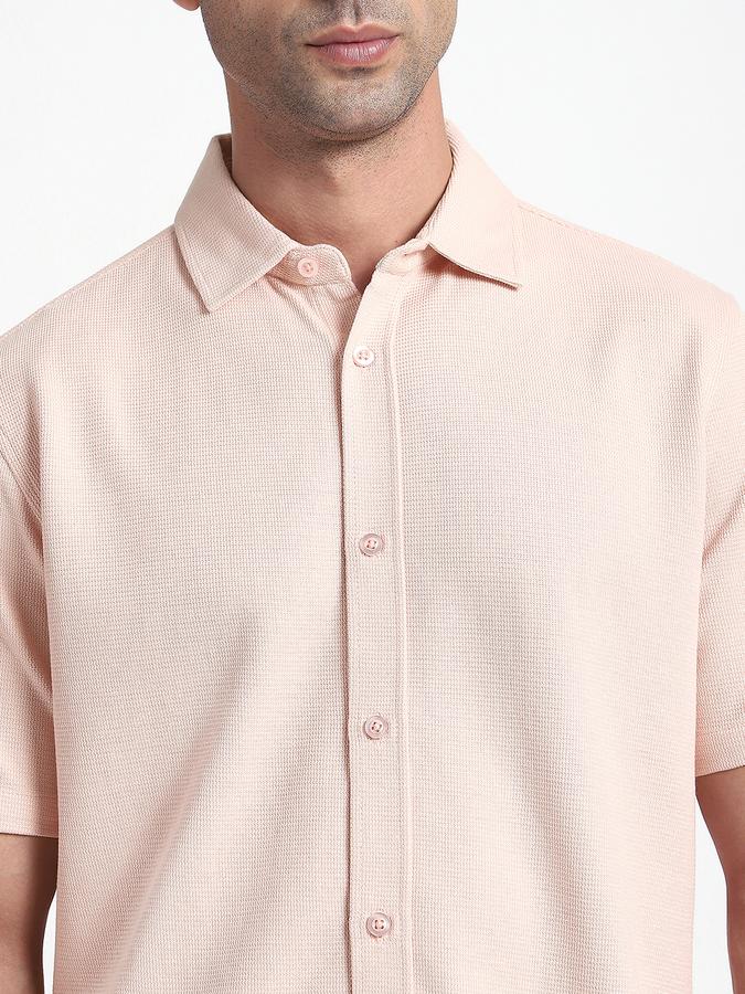 Men Cotton Blend Slim Fit Point Collar Textured Shirt