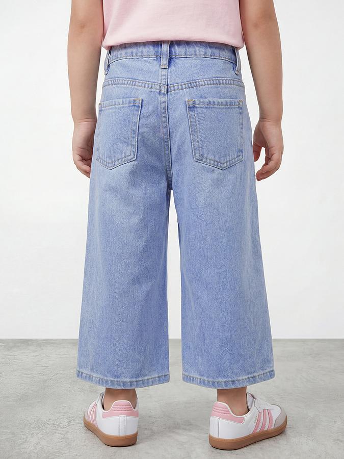 R&B Girls Blue Regular Fit Embroidered Mid-Rise Cotton Jeans