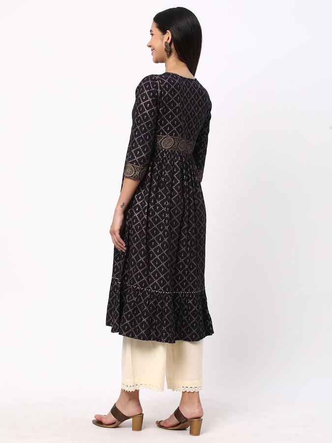 R&B Women's Printed Regular Flared Kurta 3-Q Sleeves image number 2