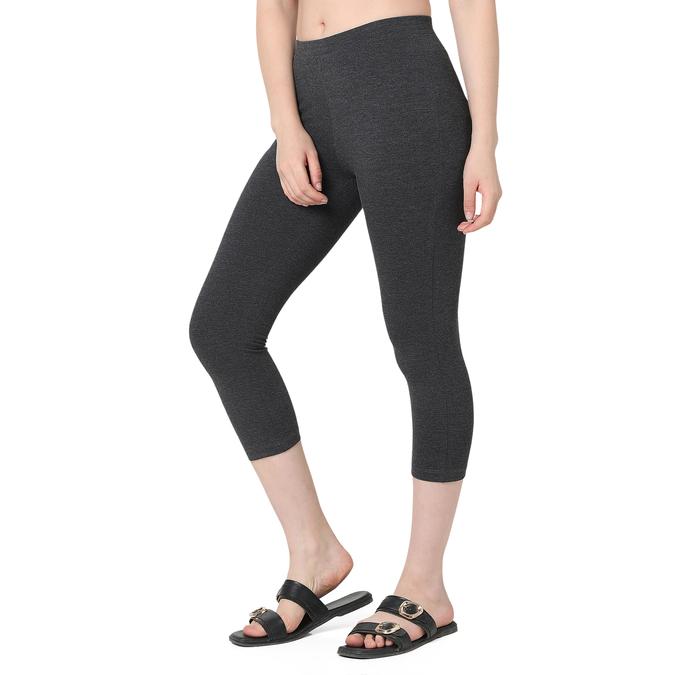 R&B Women Anthra Melange Solid Capri Leggings
