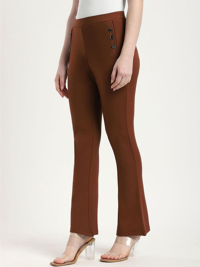 R&B Women Brown Solid Regular Fit Trousers