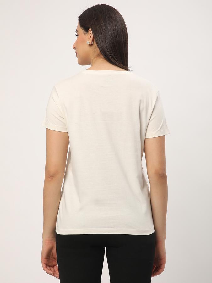 Women Cotton Regular Fit Round Neck Embellished T-shirt