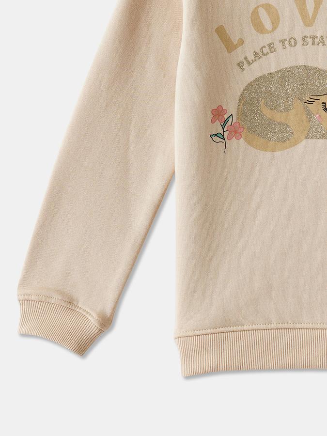 Girls Cotton Blend Regular Fit Crew Neck Graphic Sweatshirt