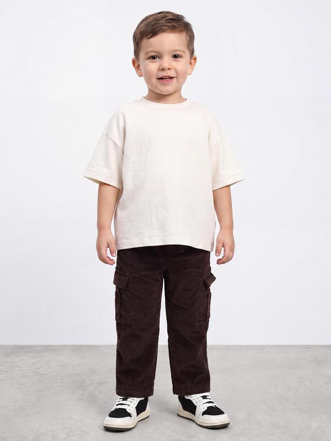 R&B Boys Brown Textured Draw Cord Cargo Pant 