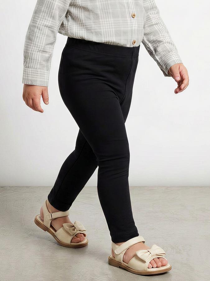 R&B Girls Black Solid Elasticated Waist Leggings