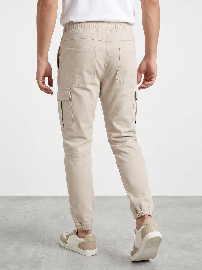 R&B Men's Beige Relaxed Fit Cargos Trousers