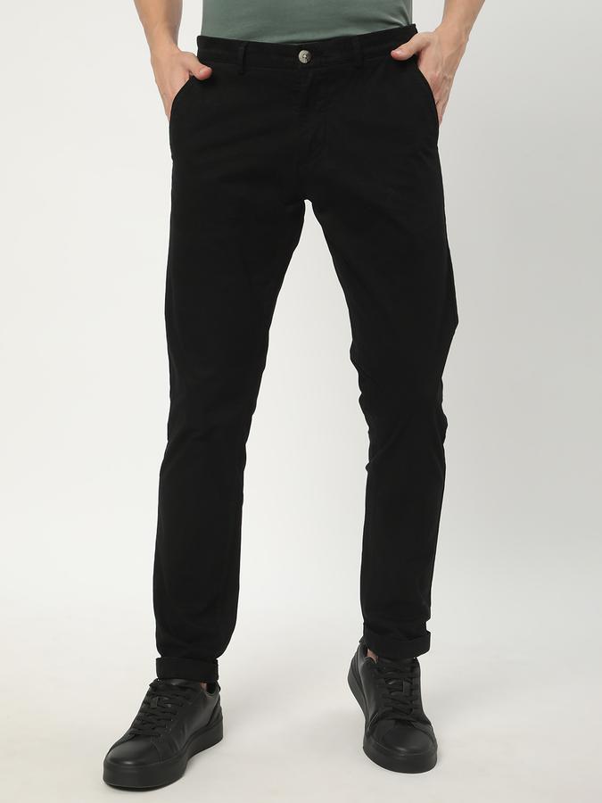 Men Cotton Slim Fit Flat Front Solid Trousers