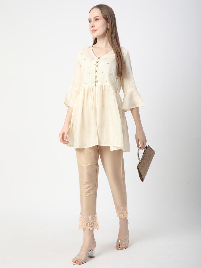 Women Poly Blend Cigarette Elasticated Waist Lace Detail Trousers